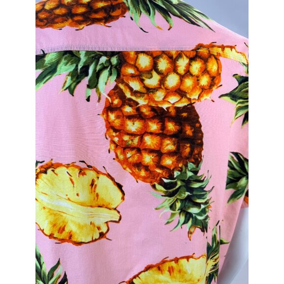 SSLR Mens Pineapple Print Short-Sleeve Button-Down Shirt L Cotton Tropical Hawai - Picture 7 of 16
